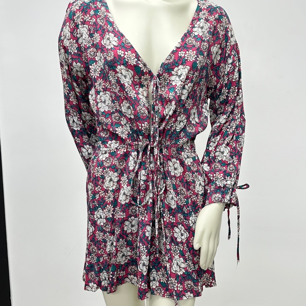 Tiare Hawaii Floral Long Sleeve Dress - Pink and White